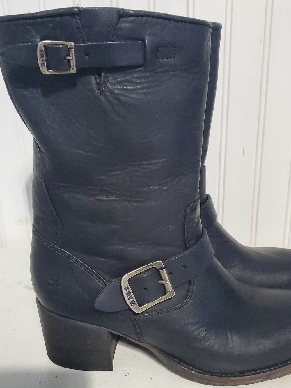 FRYE Veronica Short Black Leather Moto Engineer Boots Women's Size 8